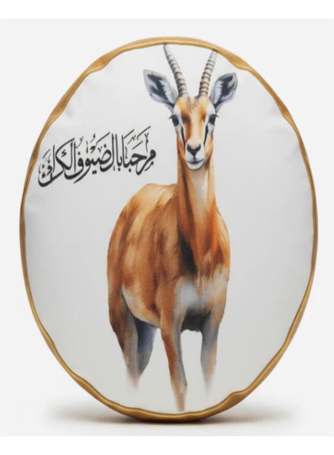 AKDC Gazal Round Decorative Cushion with Arabic Text Print – 45 cm Cotton with Synthetic Leather - Image 1